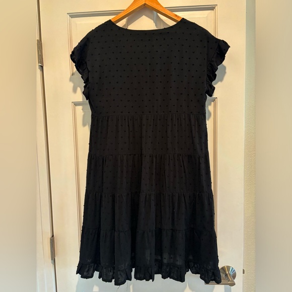 Urban Outfitters Black Ruffled Cap Sleeve Swiss Dot Lined Flowy Mini - Picture 9 of 12